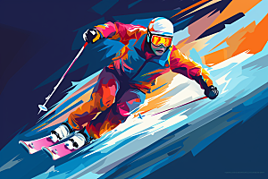 滑雪健身运动插画
