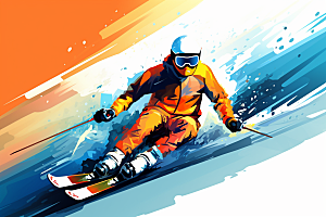 滑雪冬季竞技插画