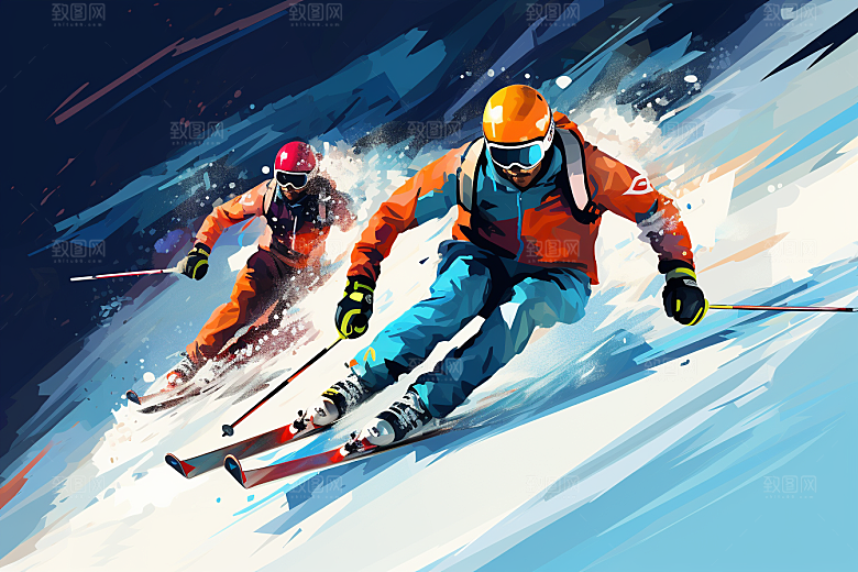 滑雪冰雪运动竞技插画