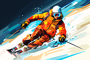 滑雪手绘体育插画