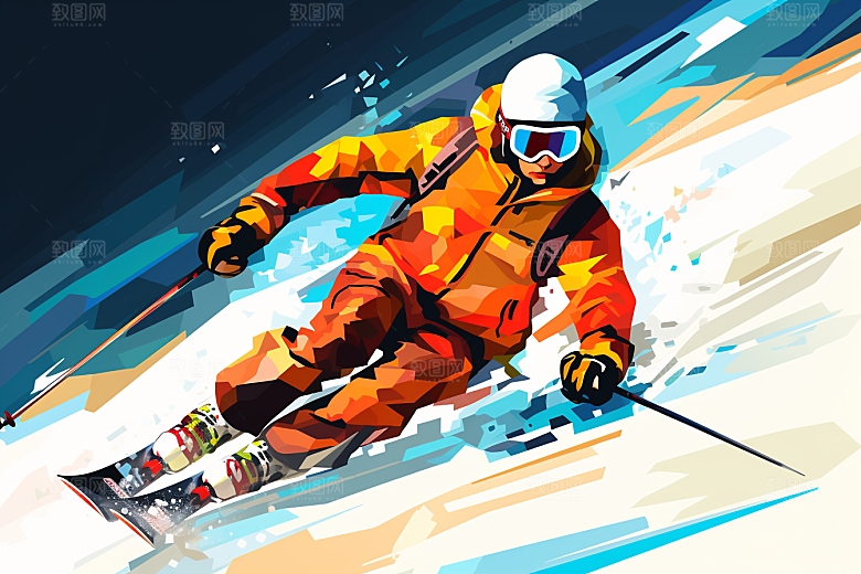 滑雪手绘体育插画
