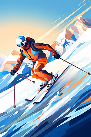滑雪涂鸦风格冰雪运动插画