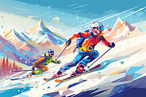 滑雪冰雪运动健身插画