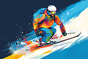 滑雪运动员竞技插画