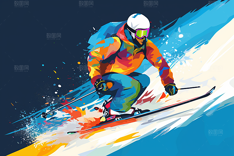 滑雪运动员竞技插画