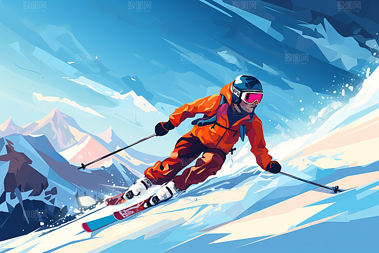 滑雪体育冰雪运动插画
