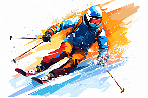 滑雪运动员冰雪运动插画