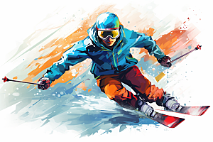 滑雪运动彩色插画