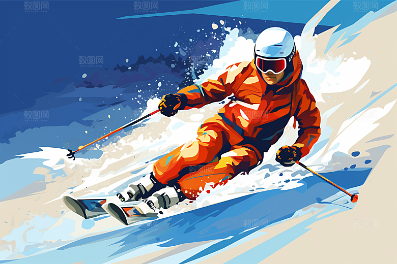 滑雪运动运动员插画