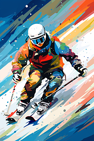 滑雪健身冬季插画
