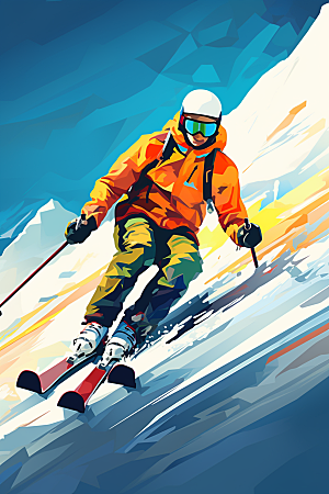 滑雪运动冰雪运动插画