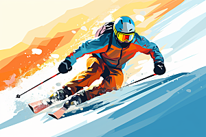 滑雪运动员冰雪运动插画