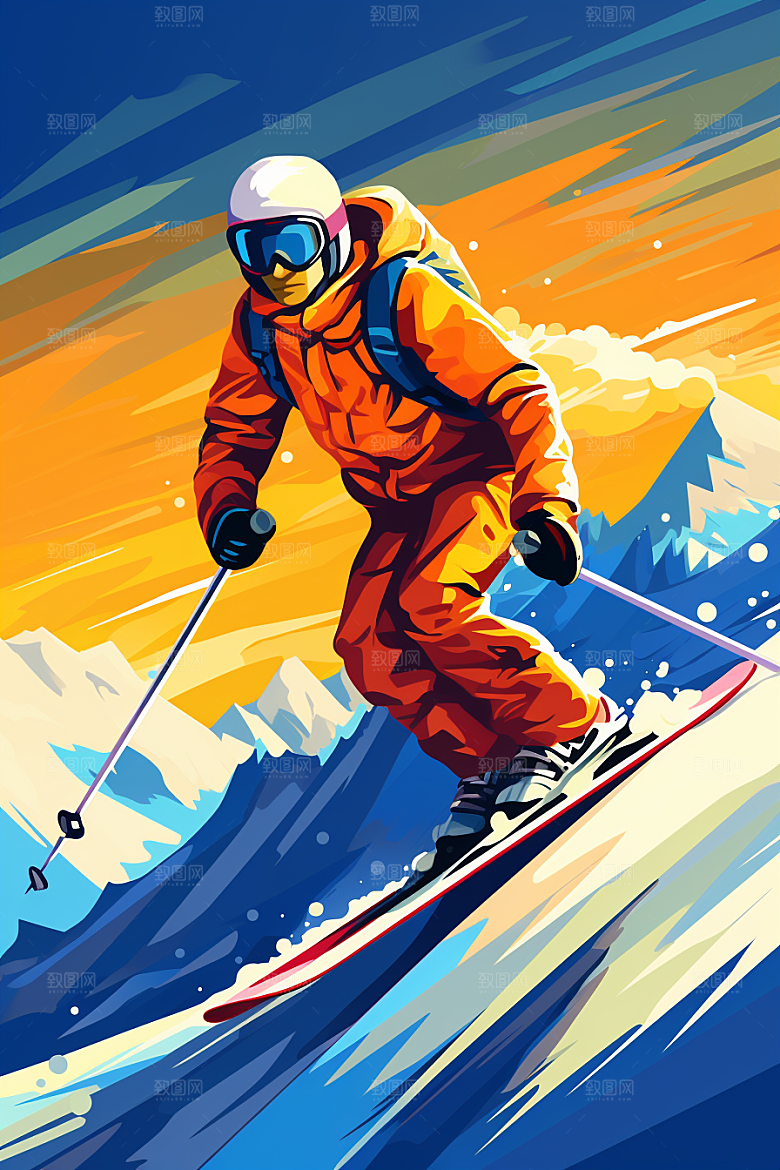 滑雪冰雪运动竞技插画