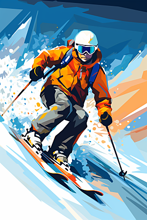 滑雪冬季竞技插画