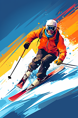 滑雪运动员彩色插画