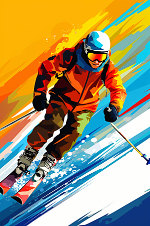 滑雪健身体育插画