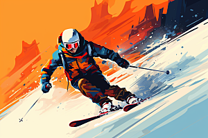 滑雪运动运动员插画