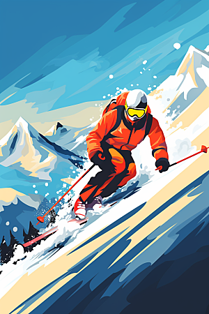 滑雪竞技体育插画