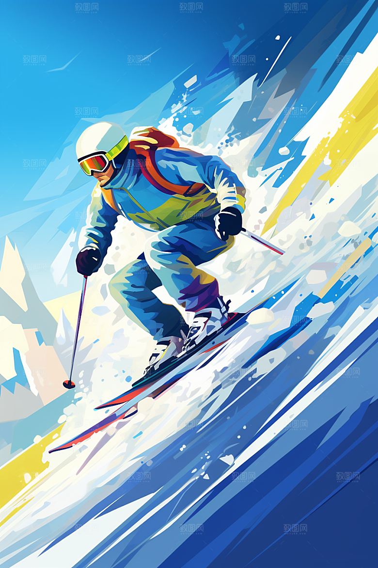 滑雪冬季冰雪运动插画