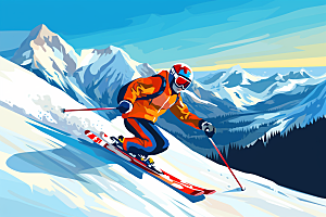 滑雪涂鸦风格运动插画