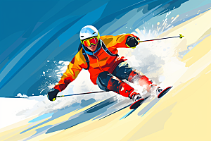 滑雪涂鸦风格体育插画