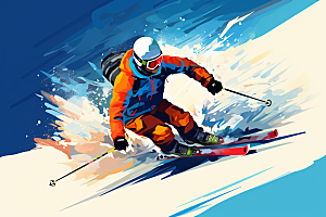 滑雪体育冰雪运动插画