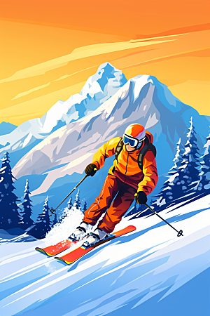滑雪冰雪运动运动员插画