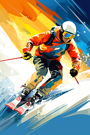 滑雪冬季体育插画