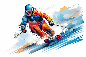 滑雪冰雪运动竞技插画