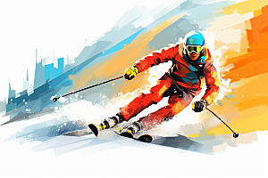 滑雪体育彩色插画