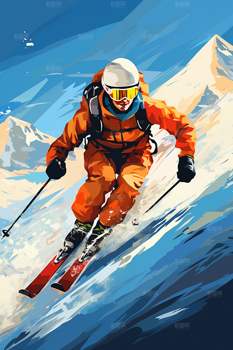滑雪手绘体育插画