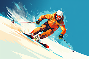 滑雪冰雪运动运动插画