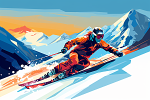 滑雪冬季运动员插画