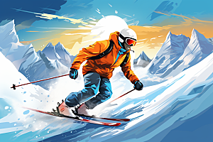 滑雪涂鸦风格运动员插画