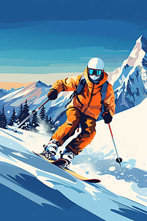滑雪涂鸦风格竞技插画