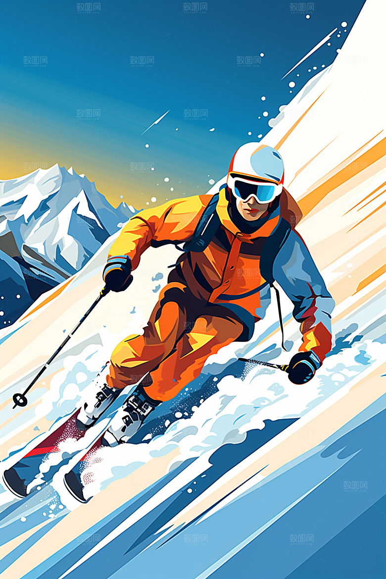 滑雪健身体育插画