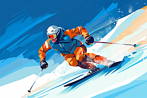 滑雪体育竞技插画