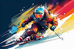 滑雪彩色竞技插画