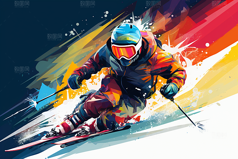 滑雪彩色竞技插画