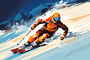 滑雪冬季运动员插画