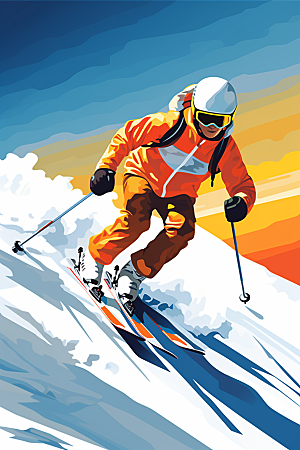 滑雪冬季健身插画