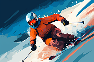 滑雪手绘运动员插画