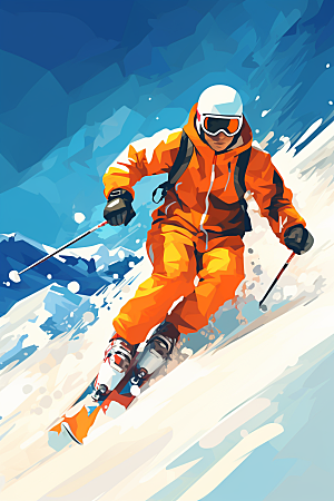 滑雪冰雪运动竞技插画