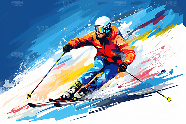 滑雪健身体育插画