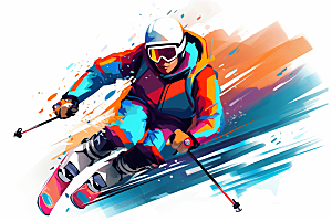 滑雪彩色体育插画