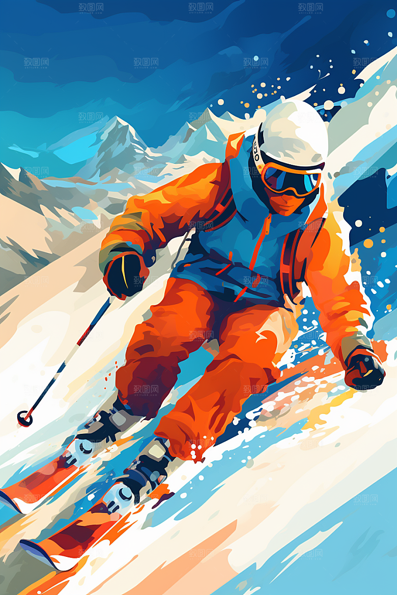 滑雪冰雪运动体育插画