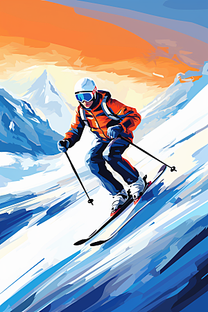 滑雪涂鸦风格体育插画