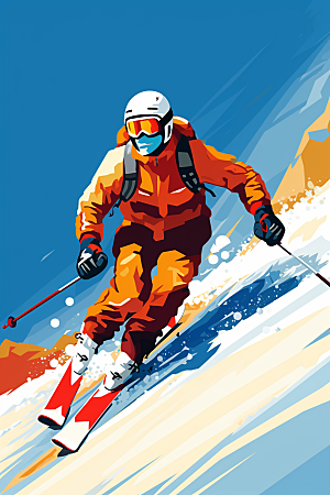 滑雪涂鸦风格冰雪运动插画