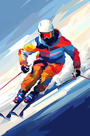 滑雪运动员涂鸦风格插画