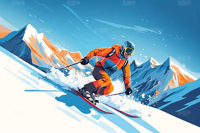 滑雪彩色竞技插画